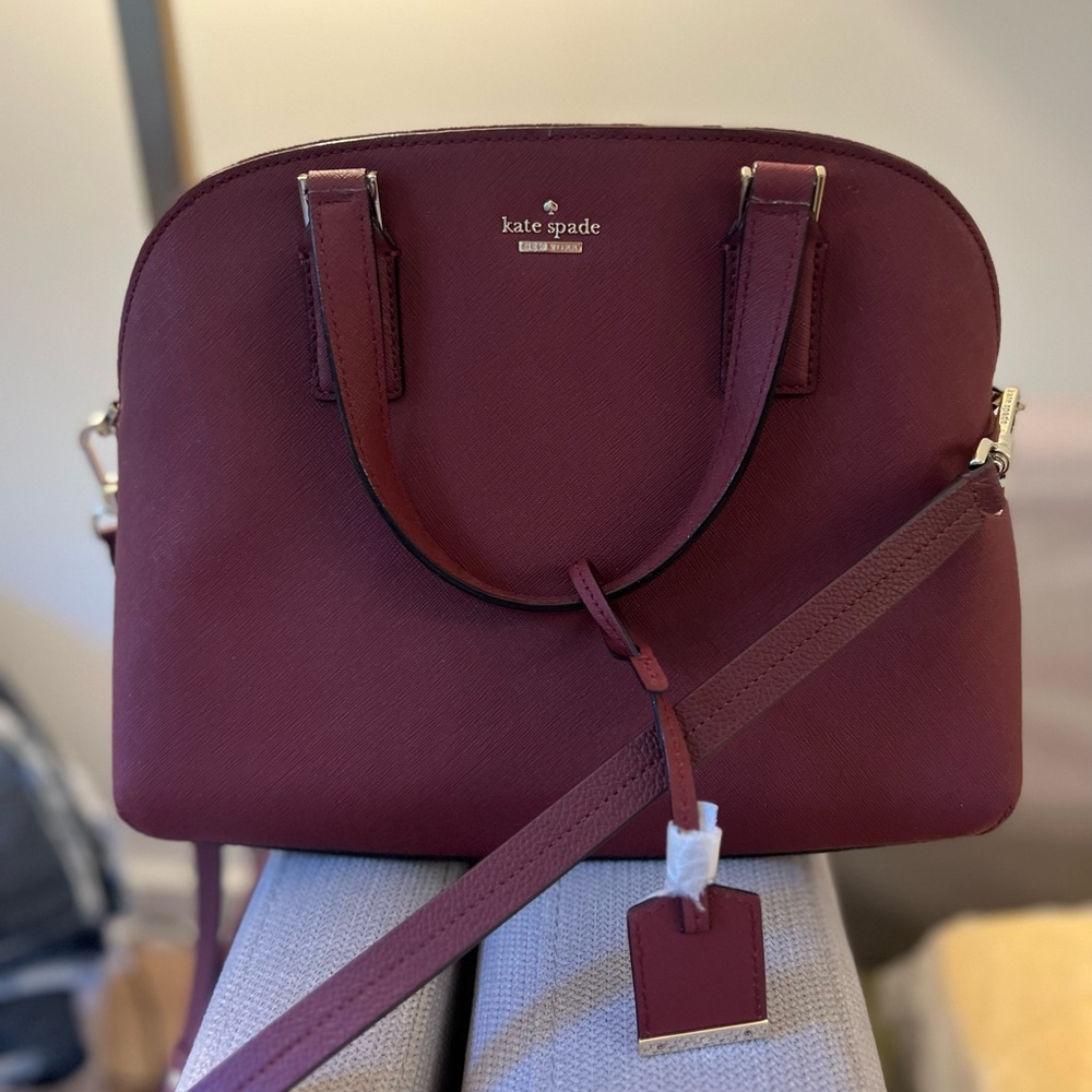 Kate Spade New York leather handle bag w/ tags, Maroon - brand new never used
